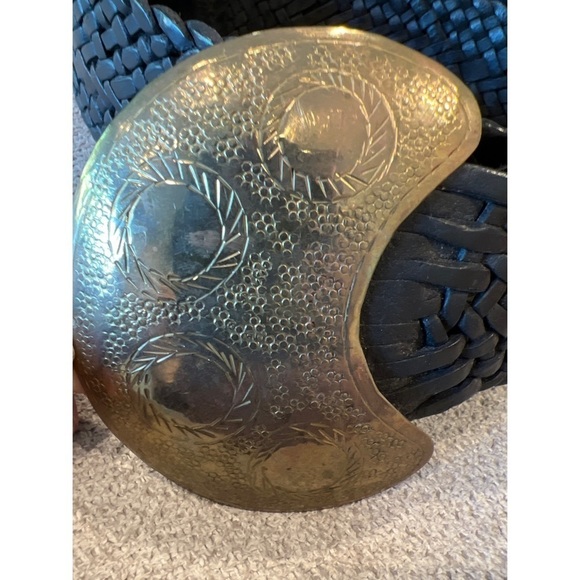 Vintage BLACK BRAIDED BELT BRASS BUCKLE MADE IN MOROCCO - Picture 2 of 8